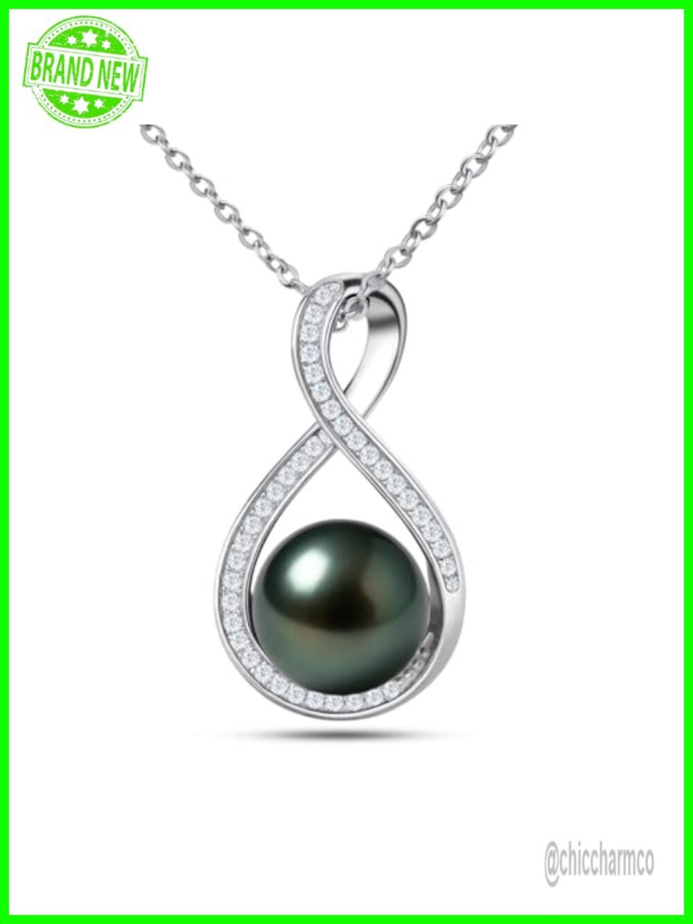 Tahitian Black Pearl Necklace 925 Sterling Silver Moissanite Pendant